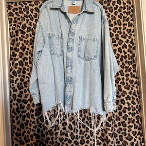 Distressed Light Blue Denim Shacket